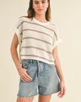 The Nila Dolman Mauve Stripe Knitted Top