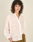 The Lilia Off White Floral Cotton Blouse
