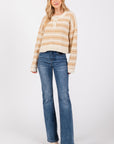 The Stacia Taupe Striped Fuzzy Sweater