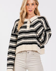 The Stacia Black Striped Fuzzy Sweater