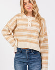 The Stacia Taupe Striped Fuzzy Sweater