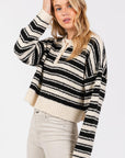 The Stacia Black Striped Fuzzy Sweater