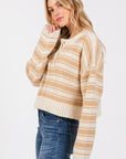 The Stacia Taupe Striped Fuzzy Sweater
