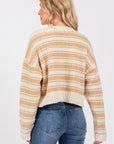The Stacia Taupe Striped Fuzzy Sweater