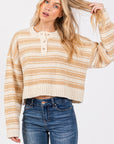 The Stacia Taupe Striped Fuzzy Sweater
