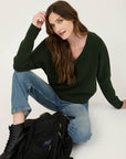 The Preya Hunter Green V-neck Sweater