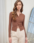 The Myah Brown Snap Front Long Sleeve Top