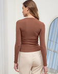 The Myah Brown Snap Front Long Sleeve Top