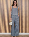 The Mira Navy Striped Top + Pant Set - Sold Separately
