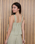 The Mira Light Olive Striped Top + Pant Set - Sold Separately