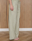 The Mira Light Olive Striped Top + Pant Set - Sold Separately