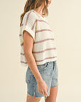 The Nila Dolman Mauve Stripe Knitted Top