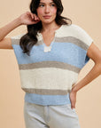 The Aislin Denim Blue Color Block Sweater Top