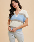 The Aislin Denim Blue Color Block Sweater Top