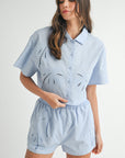 The Aayla Light Blue Embroidered Shirt + Shorts Set - Sold Separately