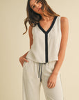 The Alba Linen Contrast Top + Pant Set - Sold Separately
