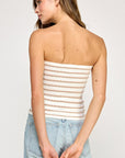 The Alora Taupe Striped Tube Top