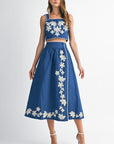The Amina Embroidered Crop Top + Midi Skirt Set - Sold Separately