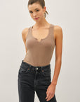 The Andy Dark Taupe Notched Tank Top