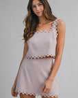 The Arity Scalloped Cut Out Crop Top + Mini Skirt Set - Sold Separately
