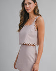 The Arity Scalloped Cut Out Crop Top + Mini Skirt Set - Sold Separately