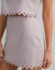 The Arity Scalloped Cut Out Crop Top + Mini Skirt Set - Sold Separately