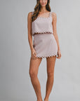 The Arity Scalloped Cut Out Crop Top + Mini Skirt Set - Sold Separately