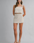 The Arity Scalloped Cut Out Crop Top + Mini Skirt Set - Sold Separately