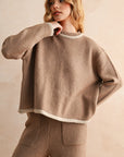 The Astrid Contrast Lounge Sweater + Pant Set - Sold Separately