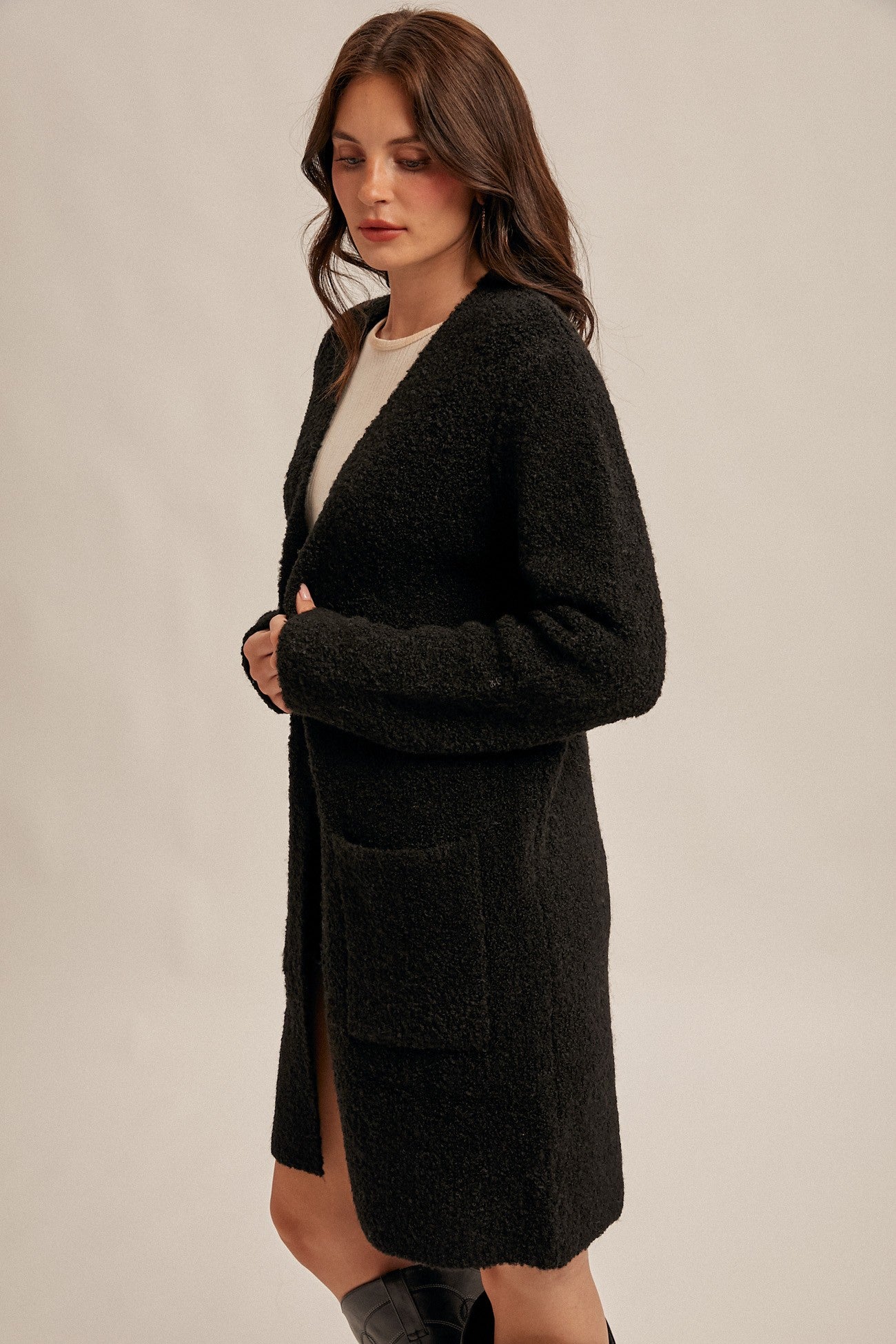 The Audrey Black Boucle Cardigan – Thread + Seed