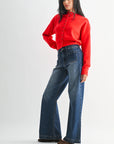 The Avery Dark Denim Micro Patch Pocket Wide Leg Jeans