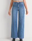 The Briar Medium Denim Mini Patch Pocket Wide Leg Jeans
