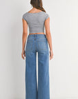 The Briar Medium Denim Mini Patch Pocket Wide Leg Jeans