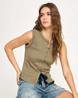 The Bridget Olive Button Down Tank Top