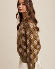 The Brinley Olive Flower Pattern Knit Sweater