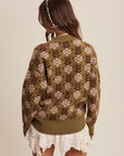 The Brinley Olive Flower Pattern Knit Sweater