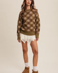 The Brinley Olive Flower Pattern Knit Sweater