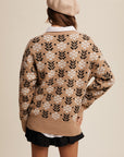 The Brinley Taupe Flower Pattern Knit Sweater