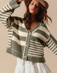 The Briny Stripped Button Front Sweater