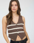 The Brooke Brown Stripe Button Knit Vest