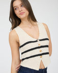 The Brooke Cream Stripe Button Knit Vest