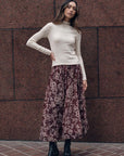 The Carmilla Burgundy Floral Organza Midi Skirt