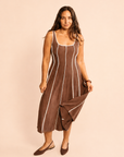The Sahar Brown Linen Midi Dress
