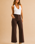 The Raley Dark Brown Patch Pocket Wide Leg Jeans