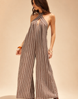 The Haven Brown Striped Halter Jumpsuit