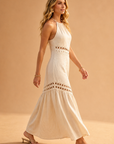 The Elissa Ecru Halter Cutwork Dress