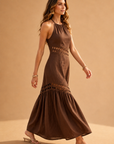 The Elissa Mocha Halter Cutwork Dress