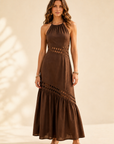 The Elissa Mocha Halter Cutwork Dress