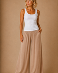 The Amara Taupe Smocked Pants