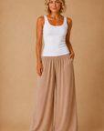 The Amara Taupe Smocked Pants